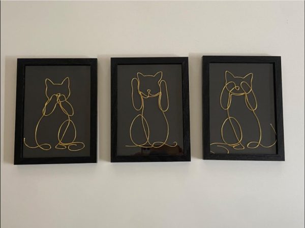 Triptyque chats en fil d’aluminium – décoration murale artisanale ALU'SYL
